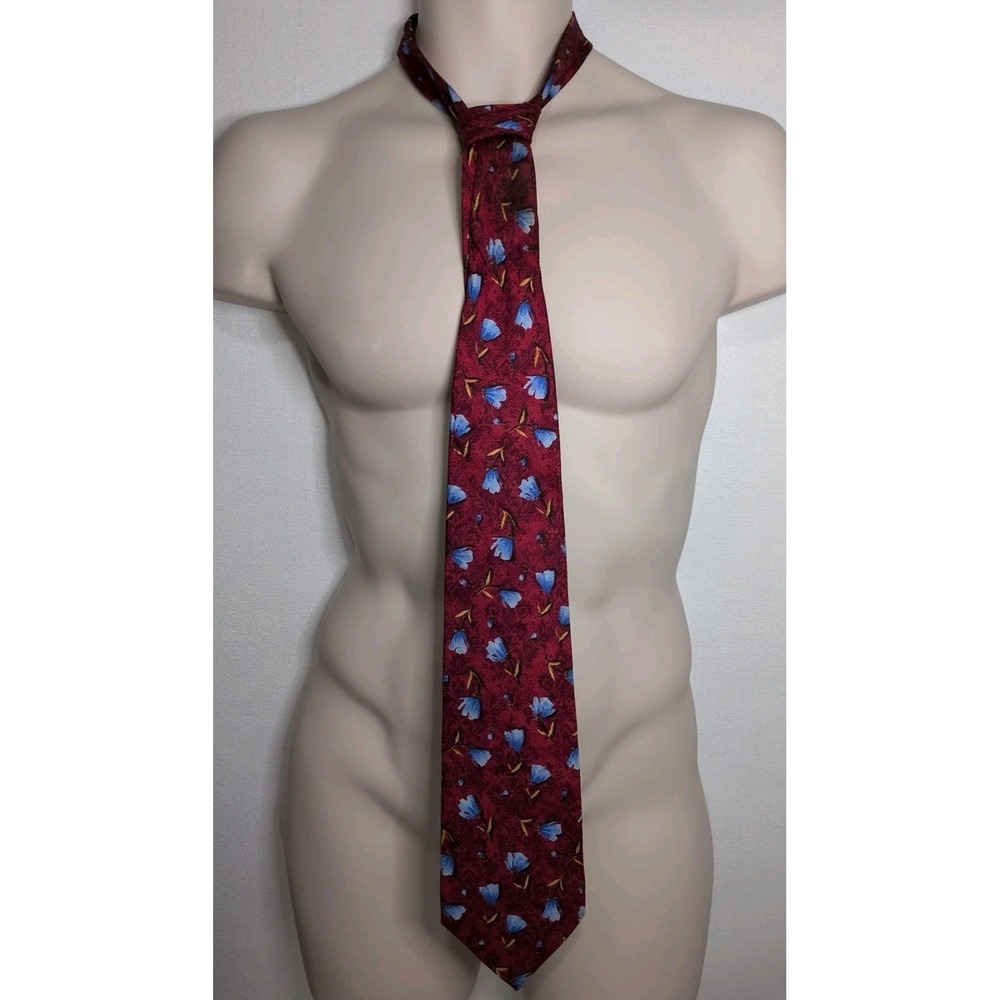 Vintage Bolgheri 100% Silk Necktie Made in Italy w/ Floral Print of Blue Flowers